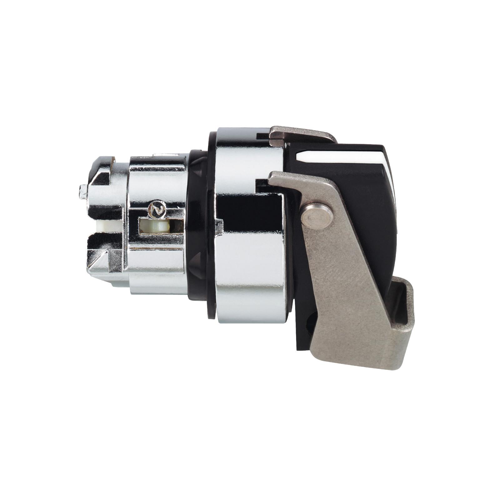 Head for selector switch, Harmony XB4, black 22mm 3 positions spring return, black long handle padlockable, chromium plated metal bezel