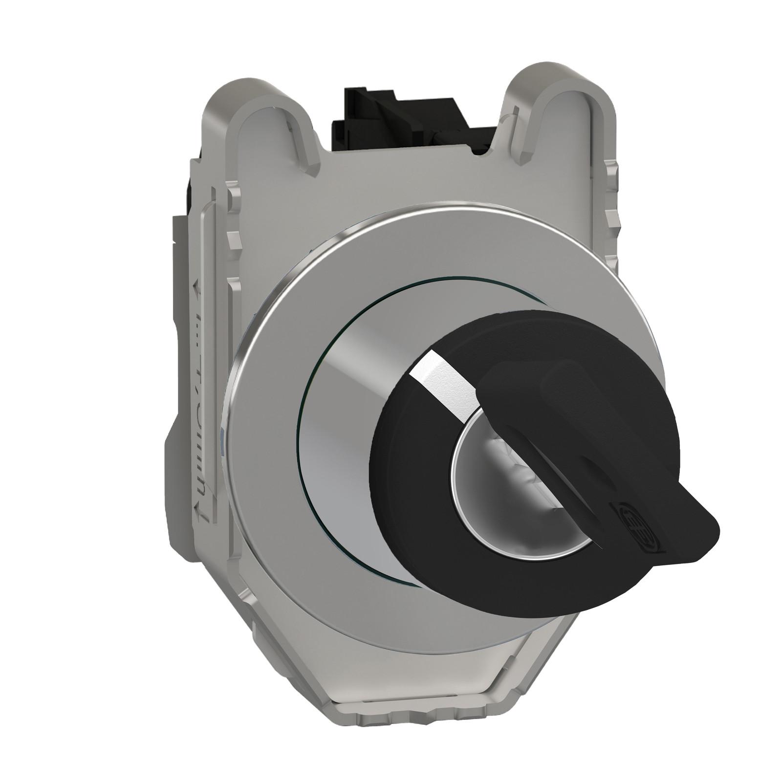 Selector switch, Harmony XB4, black, flush mounted, 30mm, 2 positions, key 455, stay put, 1NO