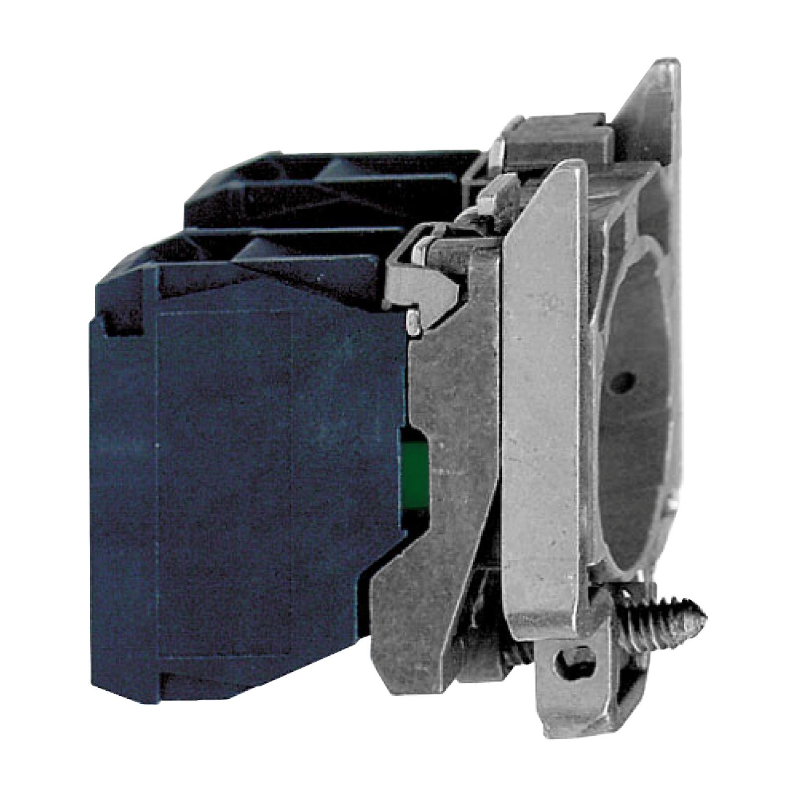 Harmony complete body/contact, body for push buttons or selector switches, XB6, single contact block with body/fixing collar 1NO+1NC faston connector