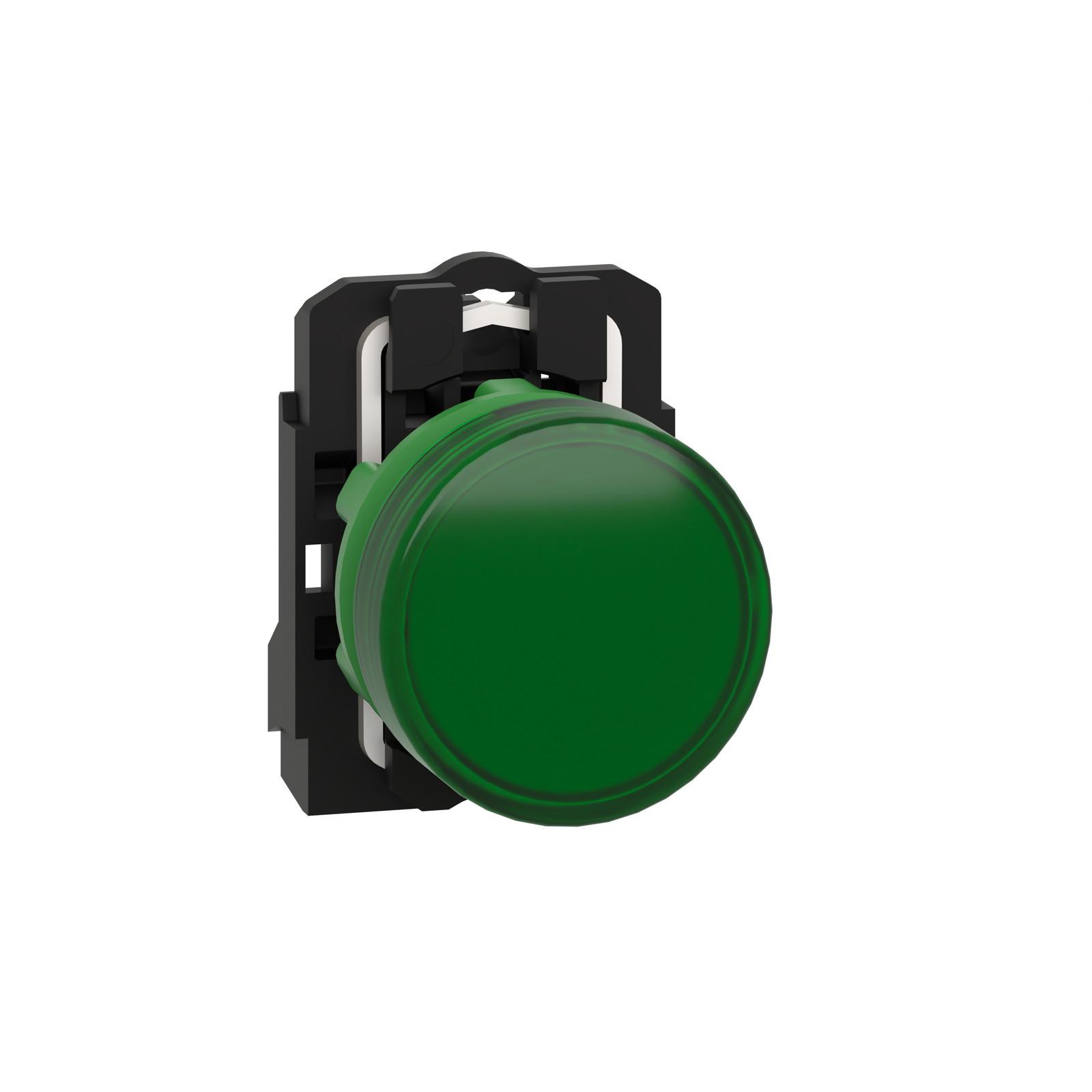 pilot light, Harmony XB5, grey plastic, green, 22mm, universal LED, plain lens, 110…120V AC