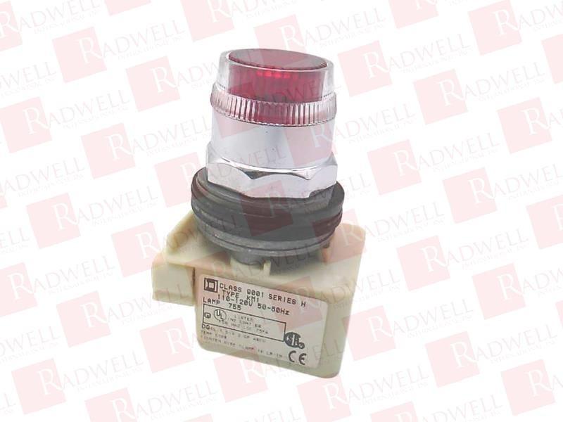 Illuminated push-button head, Harmony 9001K, metal, plastic guard flush, red, 30mm, spring return, 110-120V