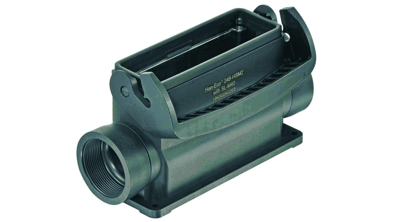 Surface mounted housing, Size: 24 B, Single locking lever, Polyamide (PA), Fibre-glass reinforced, Side entry, 2x M40