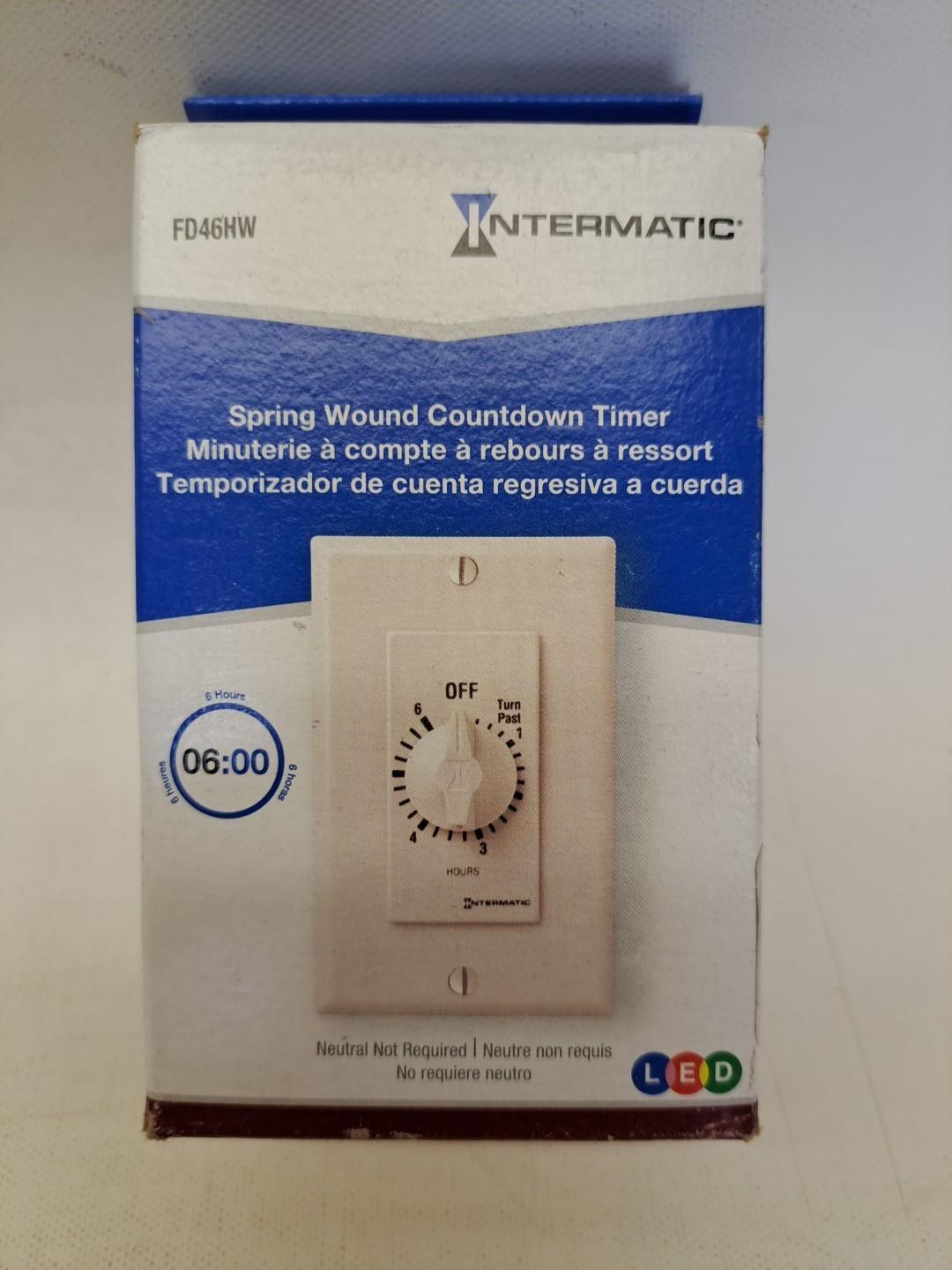 Spring Wound Countdown Timer, Decorator Style, 125-277 VAC, 50/60 Hz, DPST, 6 Hour Max, Without Hold, White