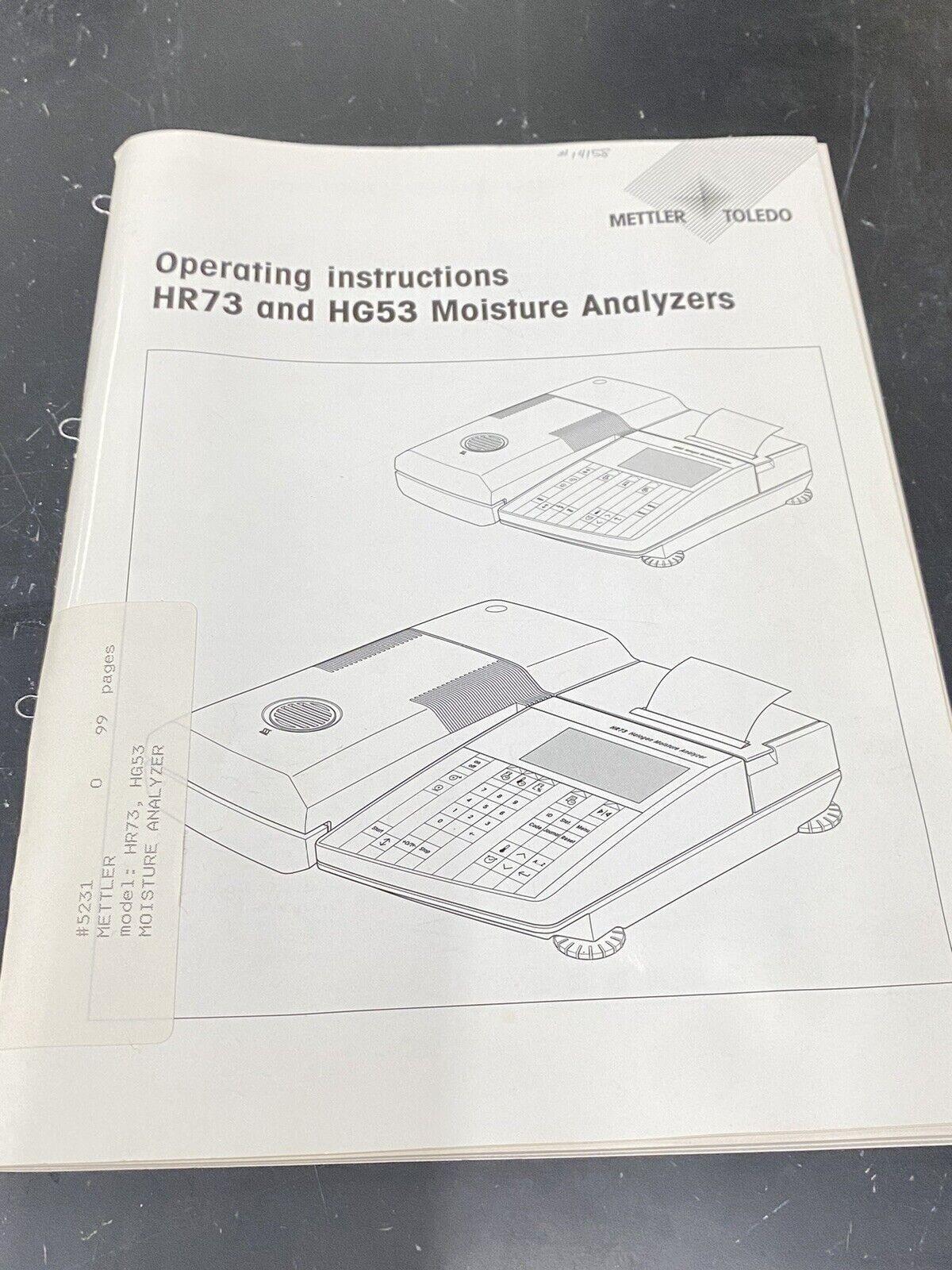 HR73 HG53 Moisture Analyzer User Guide Instructions Book