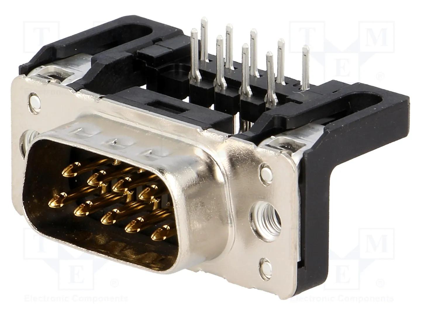 Connector, Wave soldering termination, Rated current: ‌6.5 A, Male, Size: D-Sub 1, Thermoplastic resin, glass-fibre filled (PBTP), Plated steel