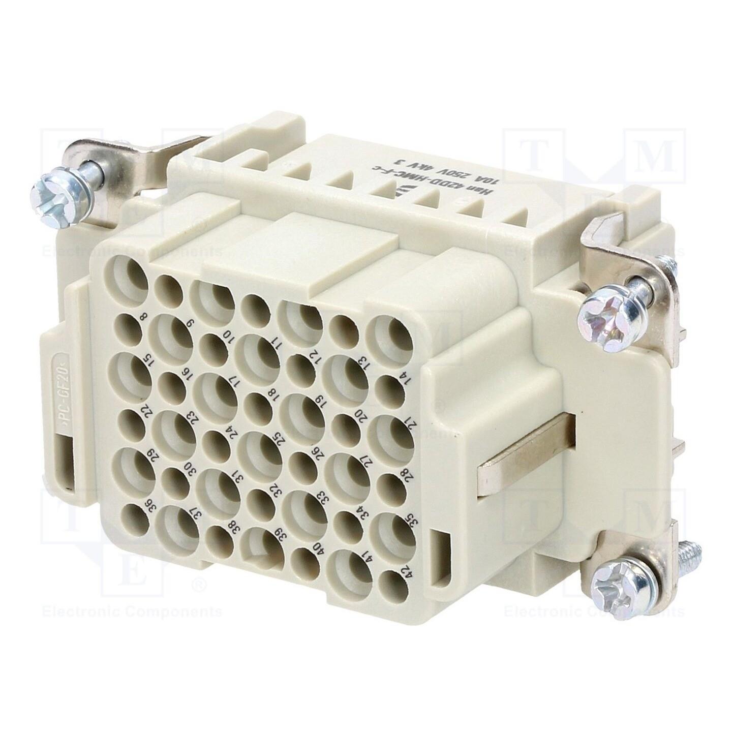 Inserts, Crimp termination, Female, Polycarbonate (PC), RAL 7032 (pebble grey), Rated current: ‌10 A, Size: 10 B, Contacts: 42