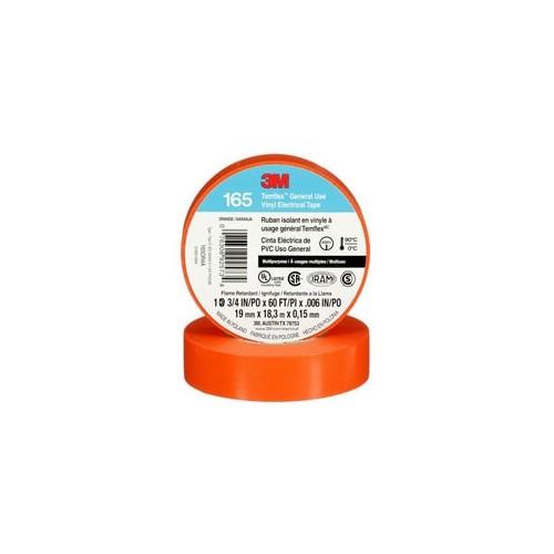 3M Temflex Vinyl Electrical Tape 165, Orange, 3/4 in x 60 ft (19 mm x 18 m), 6 mil, 100 Rolls/Case