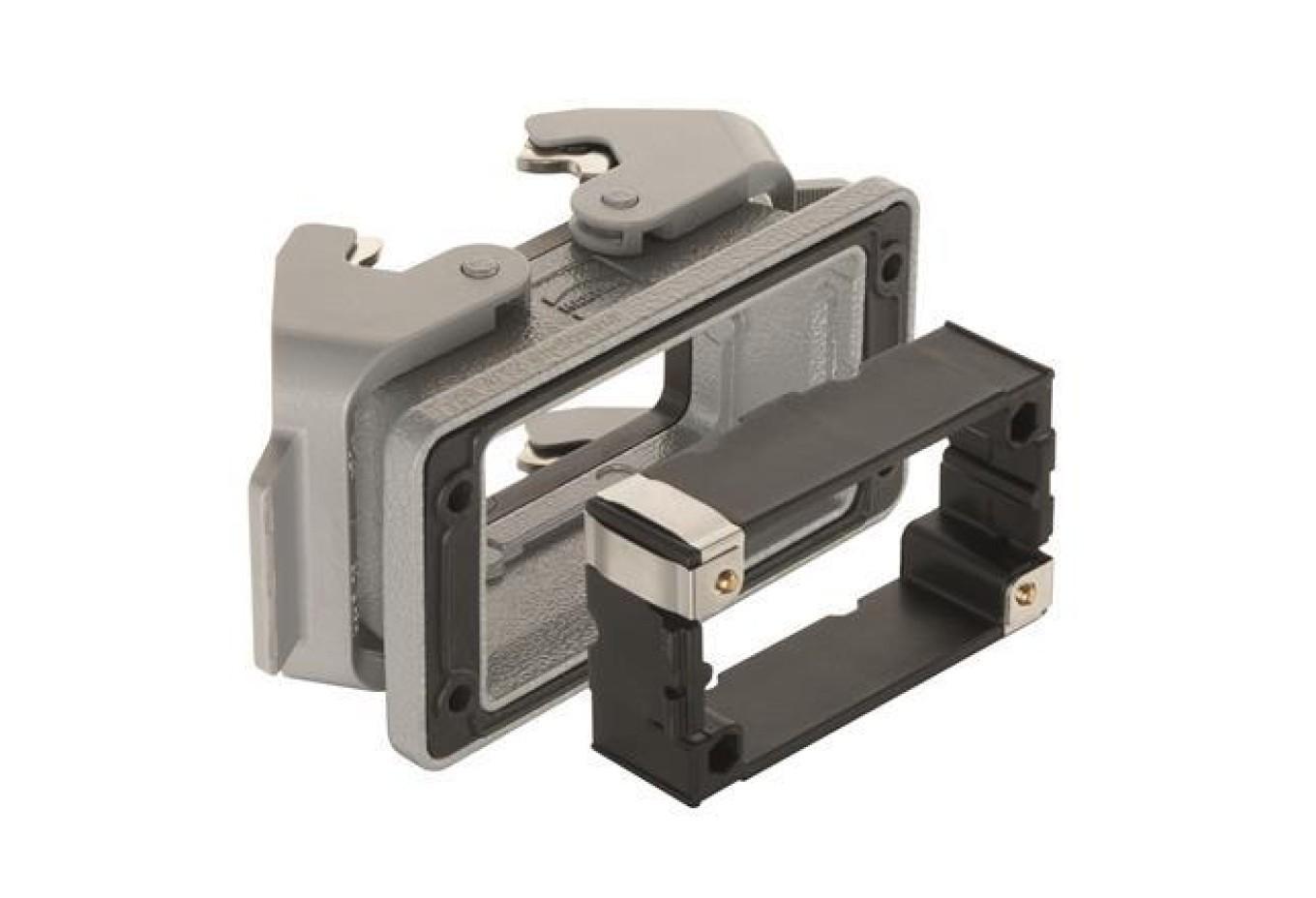 Bulkhead mounted housing, Rear mounting, Size: 10 B, Low construction, Double locking lever, Polycarbonate (PC), Stainless steel