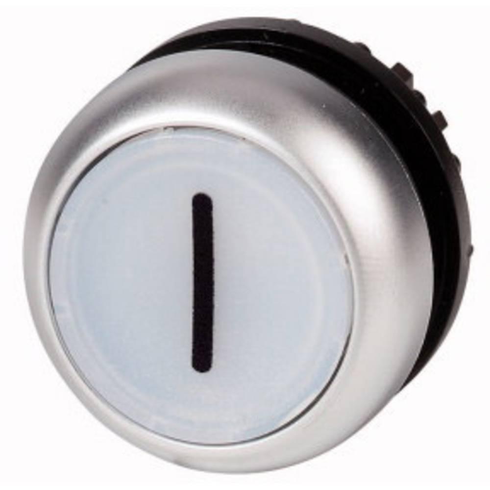 Eaton M22 modular pushbutton, 22.5 mm, Flush, Maintained, Illuminated, Bezel: Silver, Button: White, IP67, IP69K, NEMA 4x, 13, 1,000,000 mechanical operations