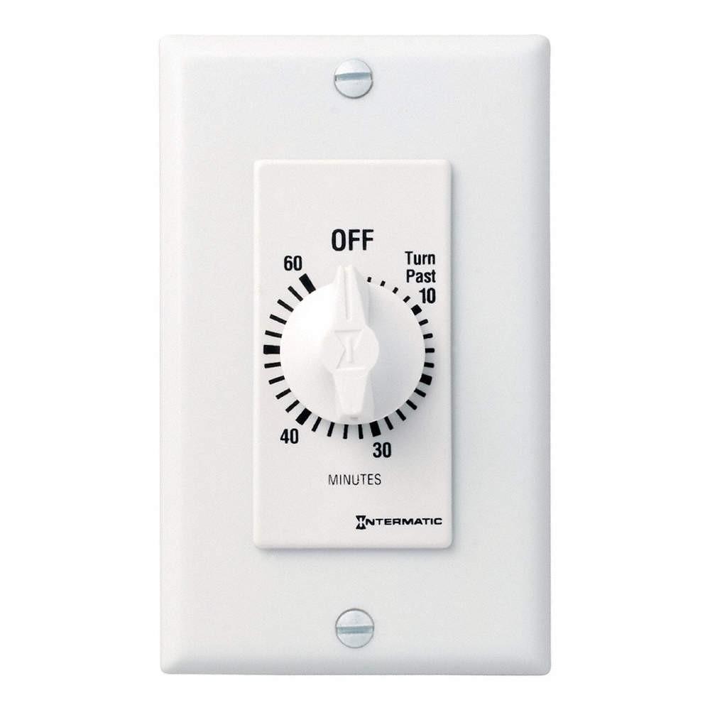 Spring Wound Countdown Timer, Decorator Style, 125-277 VAC, 50/60 Hz, DPST, 60 Minute Max, Without Hold, White
