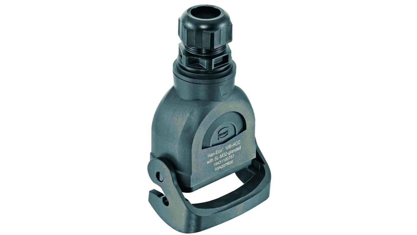 Cable to cable housing, With integrated cable gland, Size: 10 B, Single locking lever, Polyamide (PA), Fibre-glass reinforced, Top entry, 1x M20