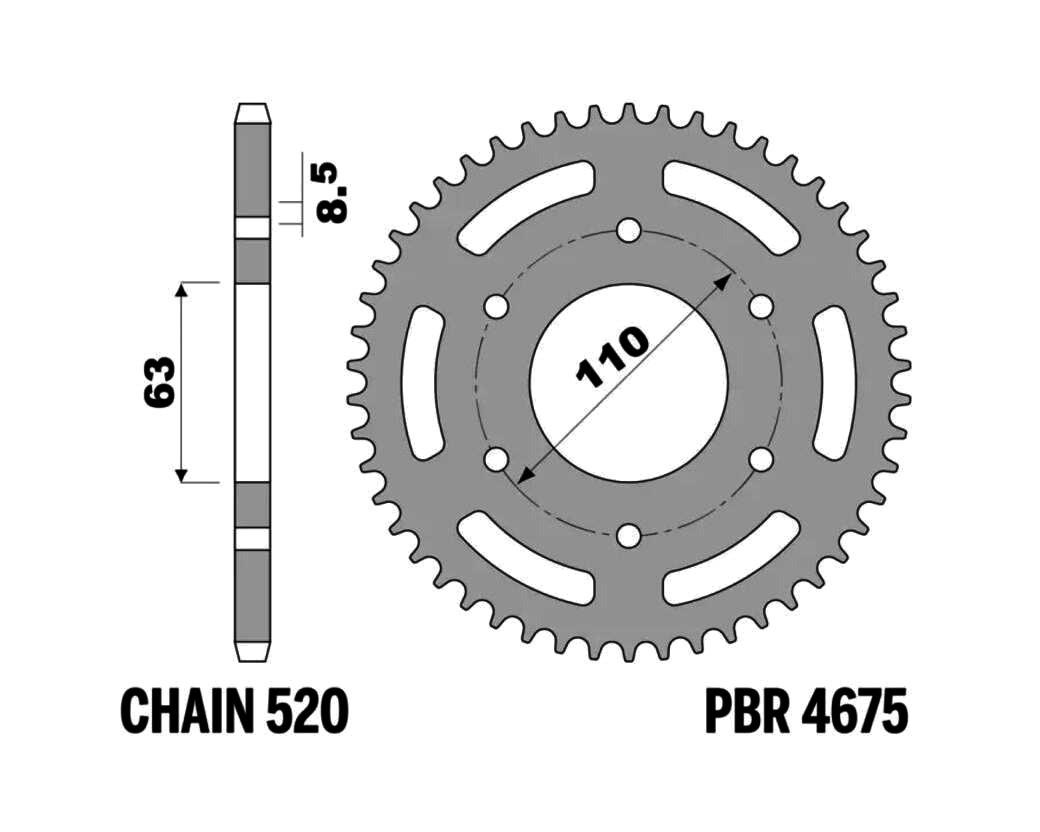 4178-Couronne en acier standard 4675 520 PBR compatible avec KTM RC 125
