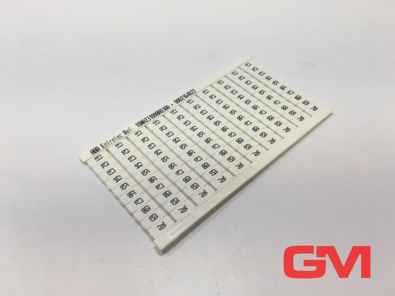RC510 Terminal Block Markers pre-printed 61->70 (x10) Horizontal