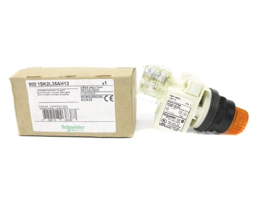 Illuminated push-button, Harmony 9001SK, plastic, projecting, amber, 30mm, spring return, 24-28V, 1 C/O