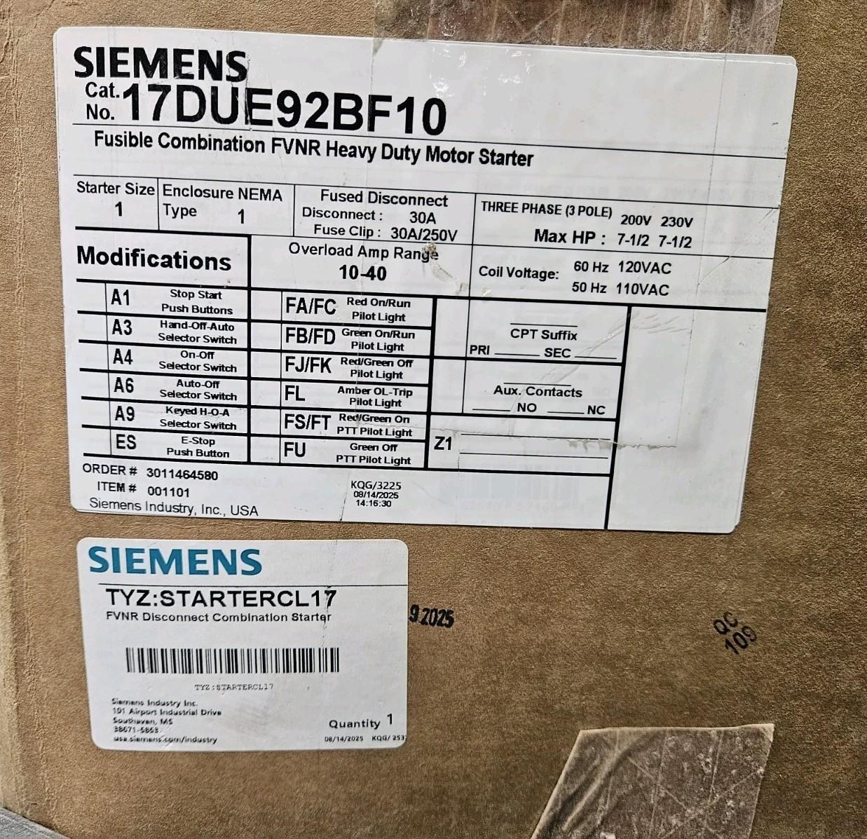 STARTER, FVNR, S1, SSOLR, 120VAC, DISC, N1