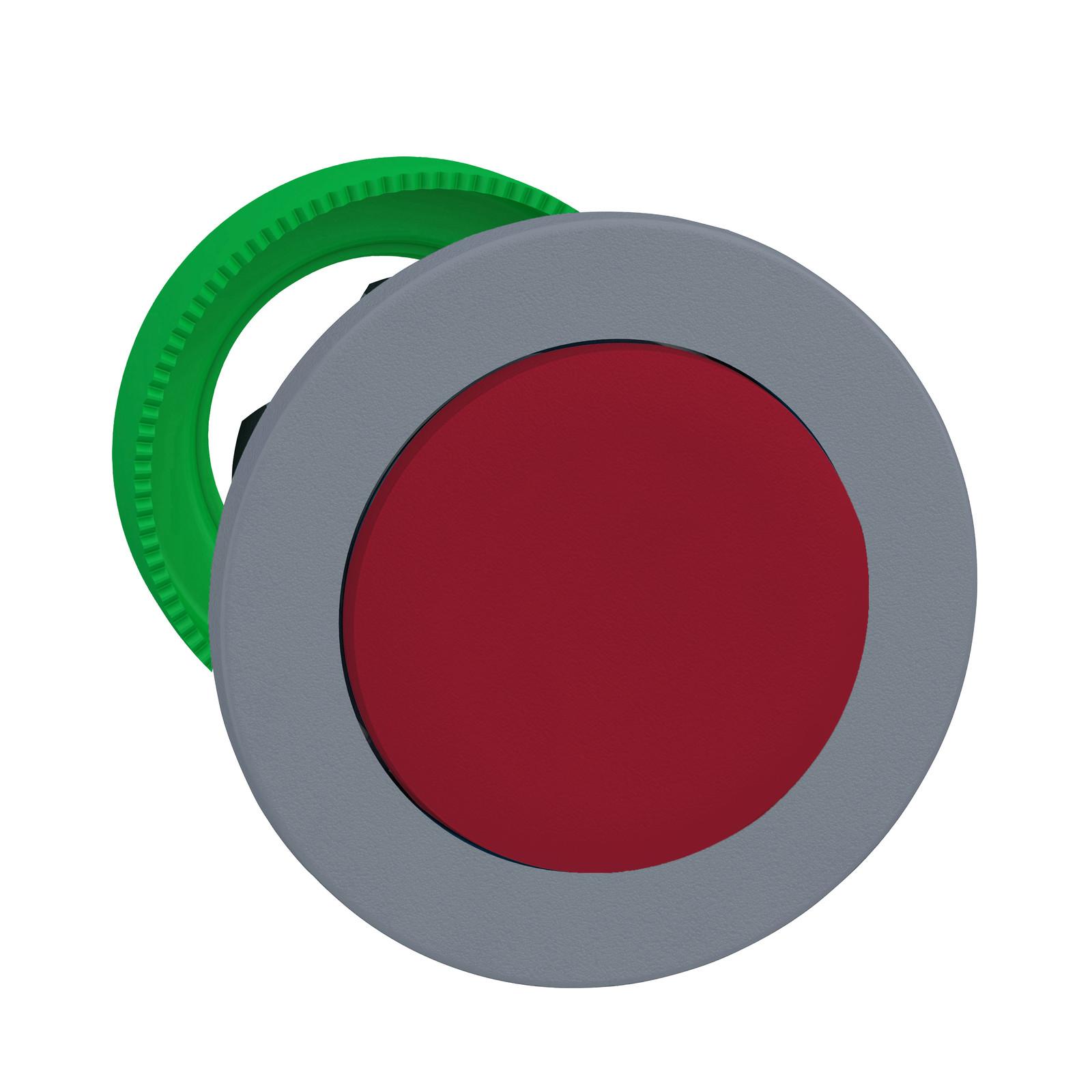 Harmony XB5, Flush mounted push button head, plastic, projecting, red, Ø30, spring return, marked O, grey bezel