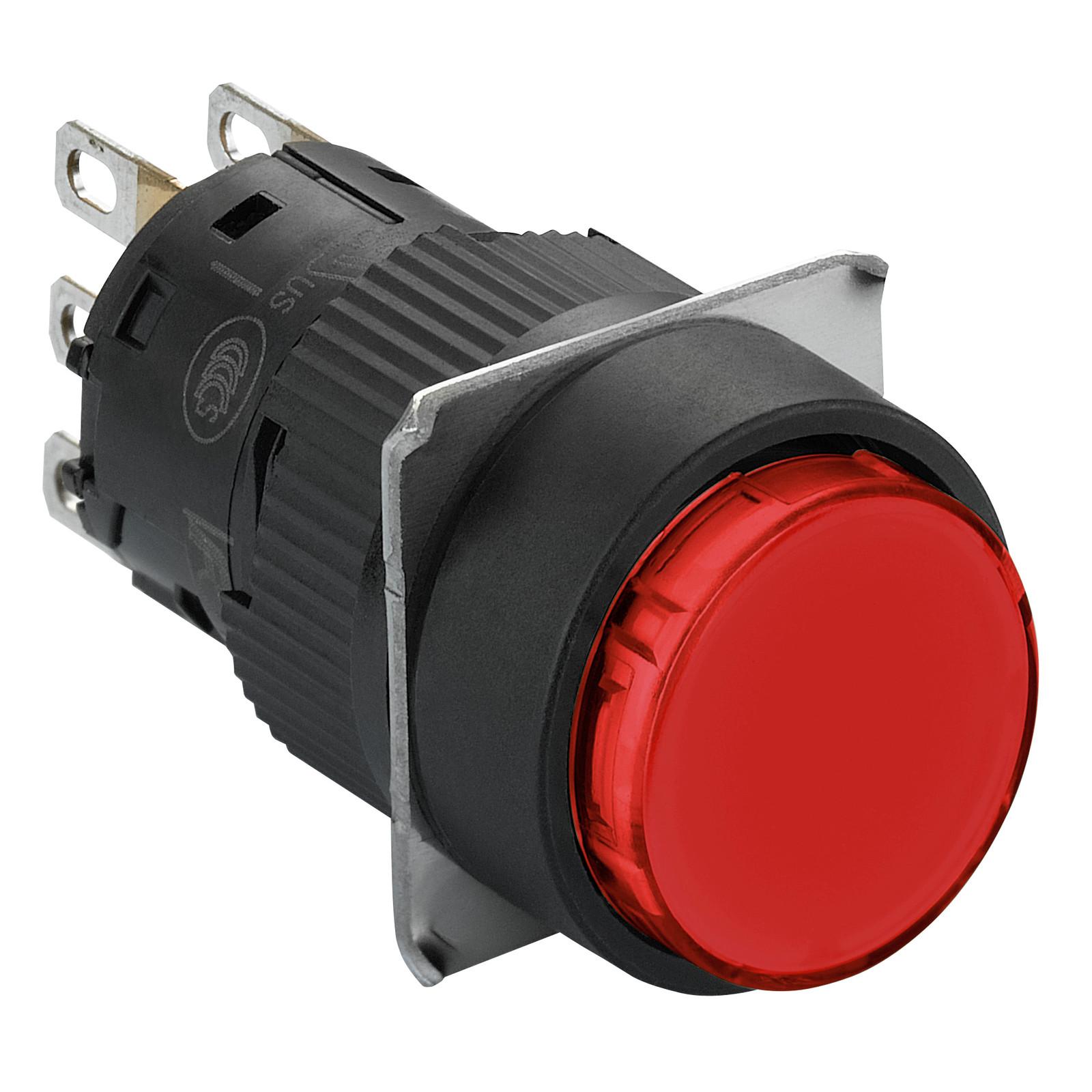 Illuminated monolithic push button, Harmony XB6E, round red flush, 16mm, spring return, 24V DC, 1CO