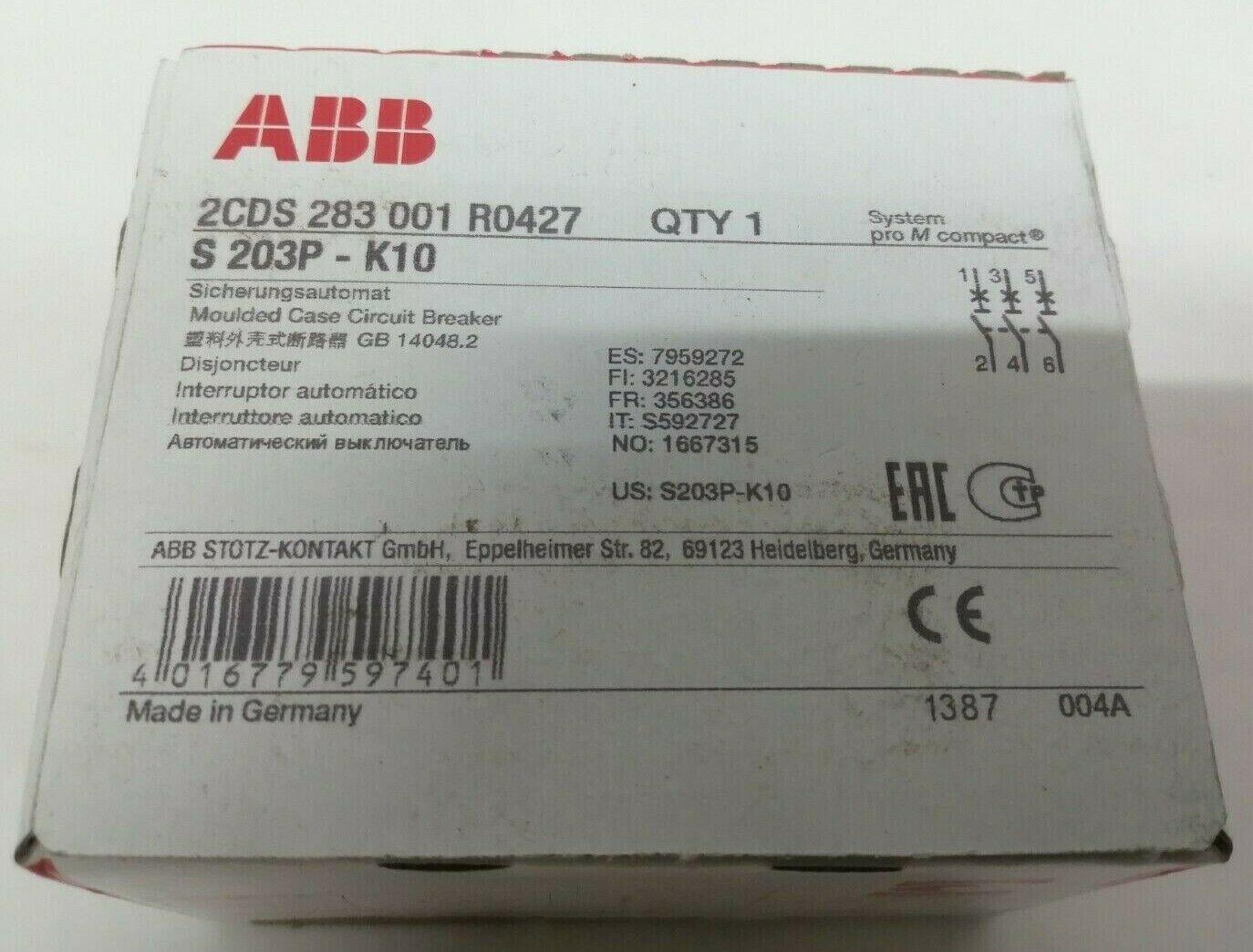 S203P-K10 Miniature Circuit Breaker - 3P - K - 10 A