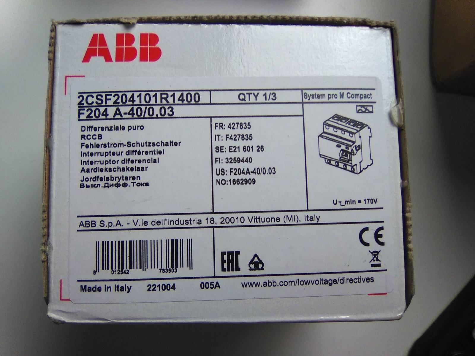 F204 A-40/0.03 Residual Current Circuit Breaker 4P A type 30 mA