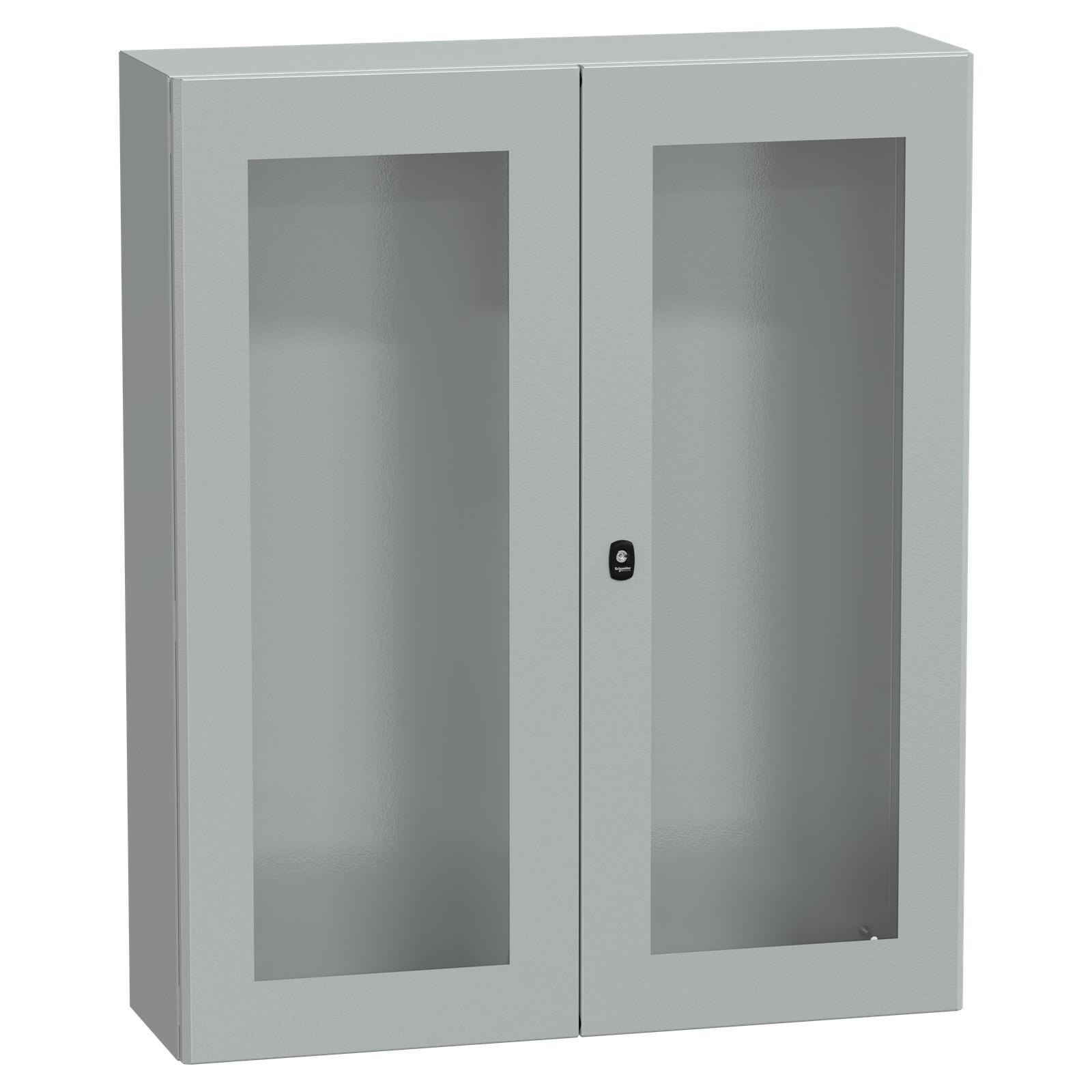 Wall mounted steel enclosure, Spacial S3D, double transparent door, without mounting plate, 1200x1000x300mm, IP55, IK08