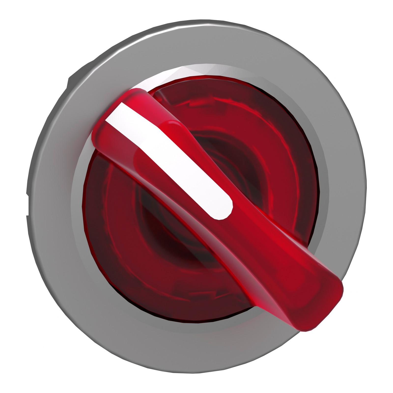 Head for illuminated selector switch, Harmony XB4, metal, red handle, 30mm, universal LED, 2 positions, stay put