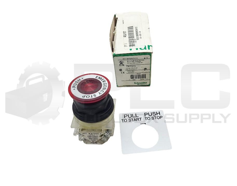 Push button, Harmony 9001SK, plastic, mushroom 41mm, red, 30mm, 2 positions, push-pull, Emergency stop printed, 1 C/O