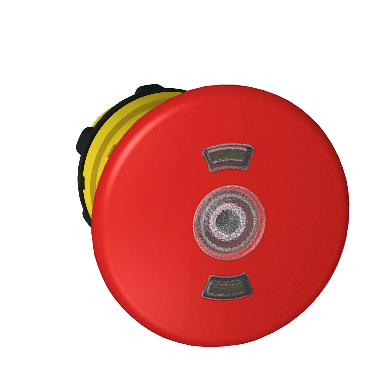 Illuminated emergency stop switching off head, Harmony XB5, plastic, red mushroom 40mm, 22mm, trigger latching push pull, with state indicator