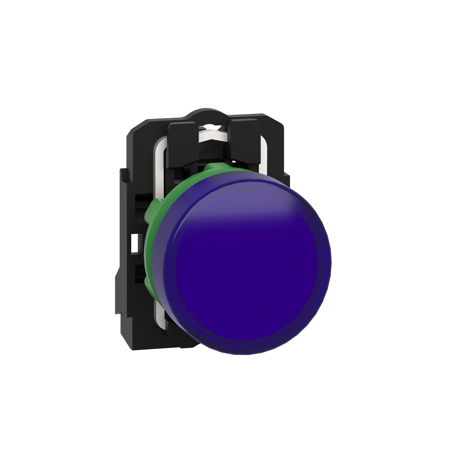 Pilot light, Harmony XB5, grey plastic, blue, 22mm, universal LED, plain lens, 230...240V AC