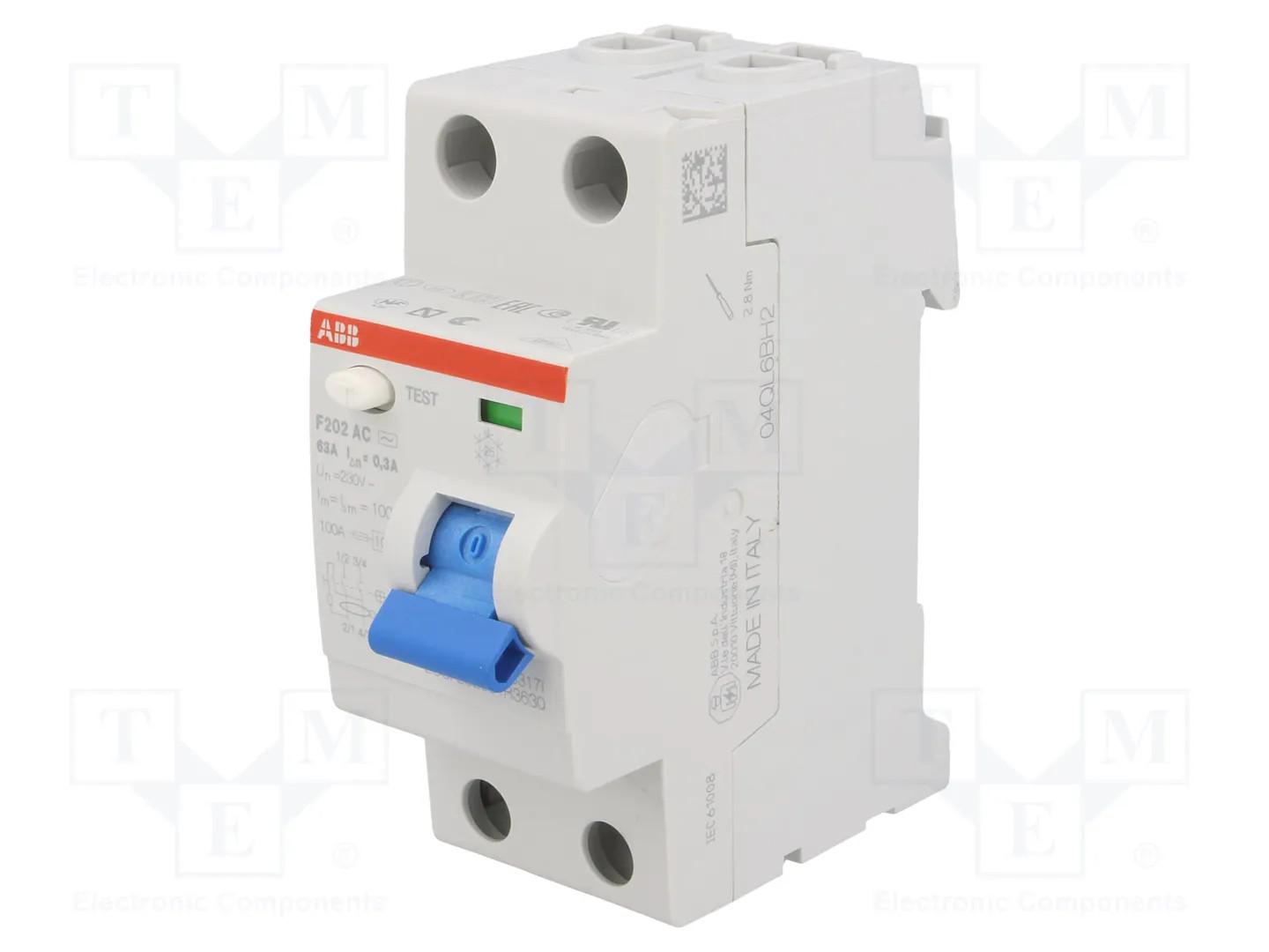 F202 AC-63/0.3 Residual Current Circuit Breaker 2P AC type 300 mA