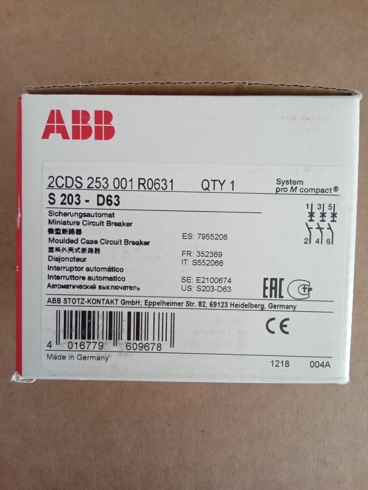 S203-D63 Miniature Circuit Breaker - 3P - D - 63 A