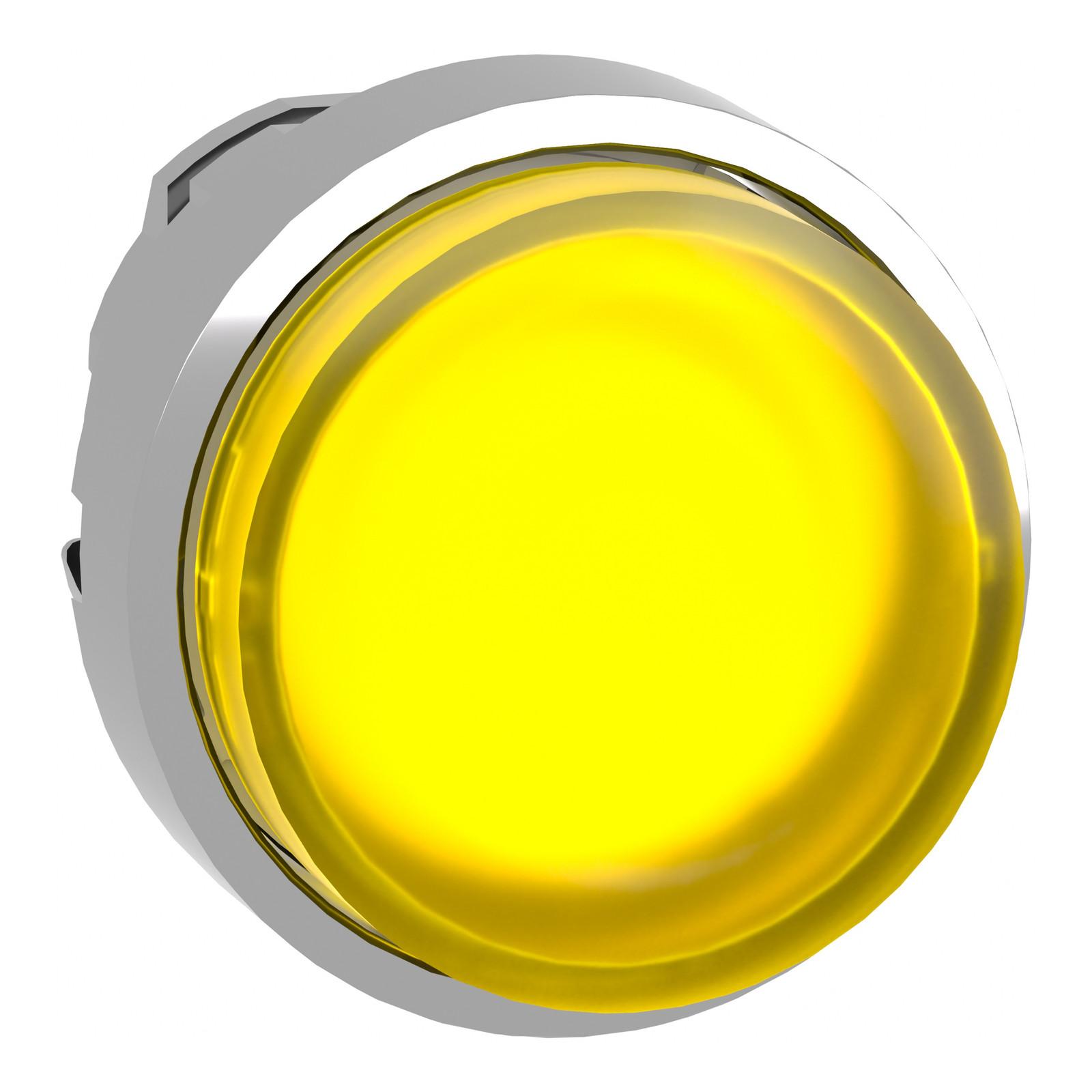 Head for illuminated push button, Harmony XB4, metal, yellow projecting, 22mm, universal LED, push-push, unmarked