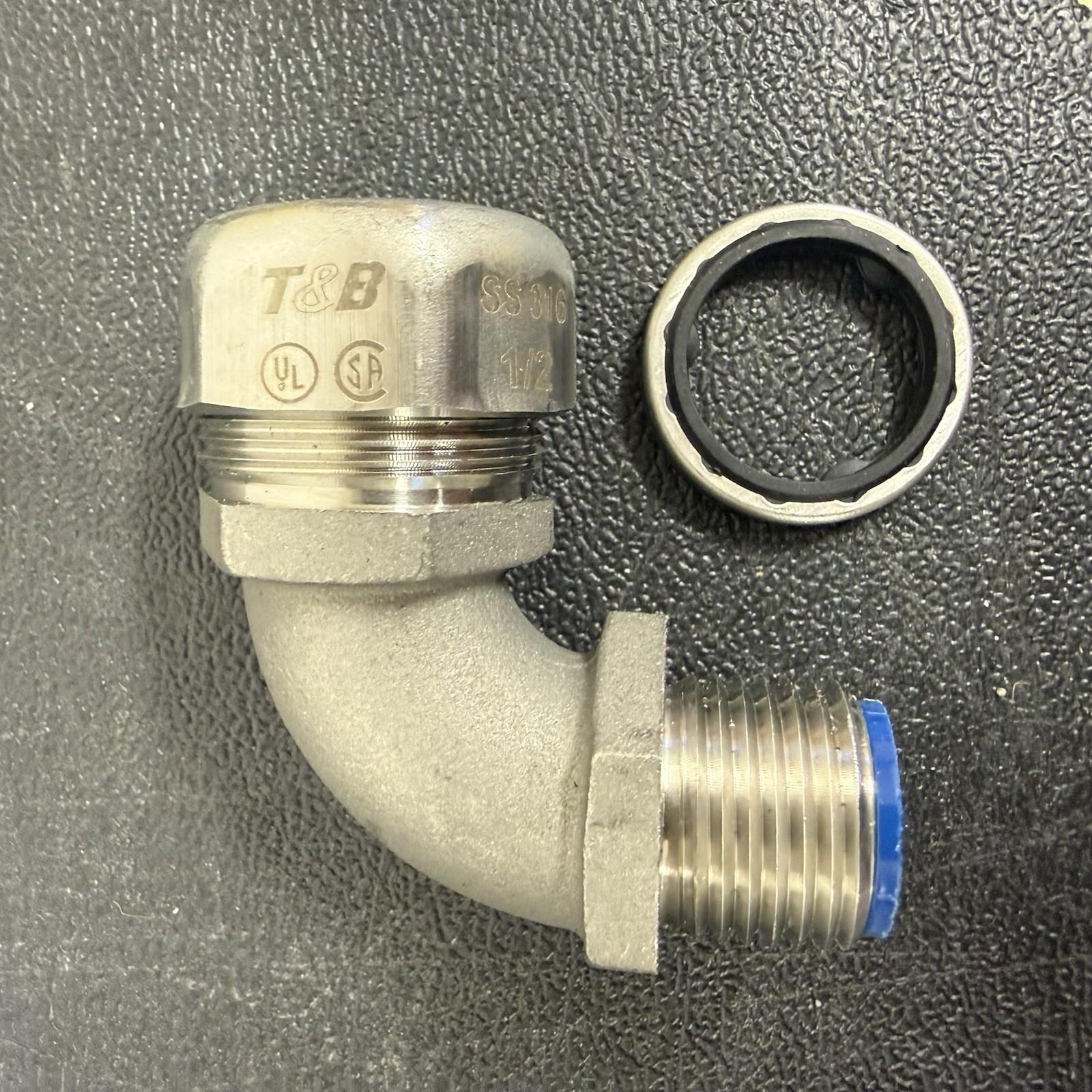 1/2 Inch Liquidtight Fitting for Flexible Metallic Conduit, 90 Degree, UL/CSA Listed, High UV Resistance, NEMA Ratings: 3, 3R, 4, 4X, Length 2.35 Inches/59.69mm, Width 1.33 Inches/33.78mm, Height 2.25 Inches/57.15mm, Temperature Range 0 to 105 Degrees C, 