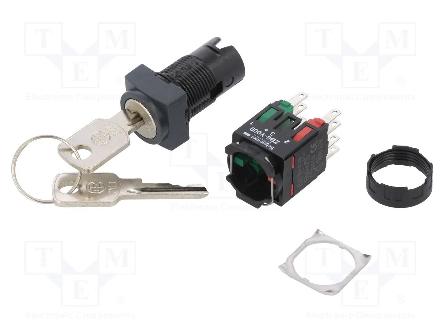 Complete selector switch, Harmony XB6, black square Ø 16 2 position stay put 1NO+1NC 200