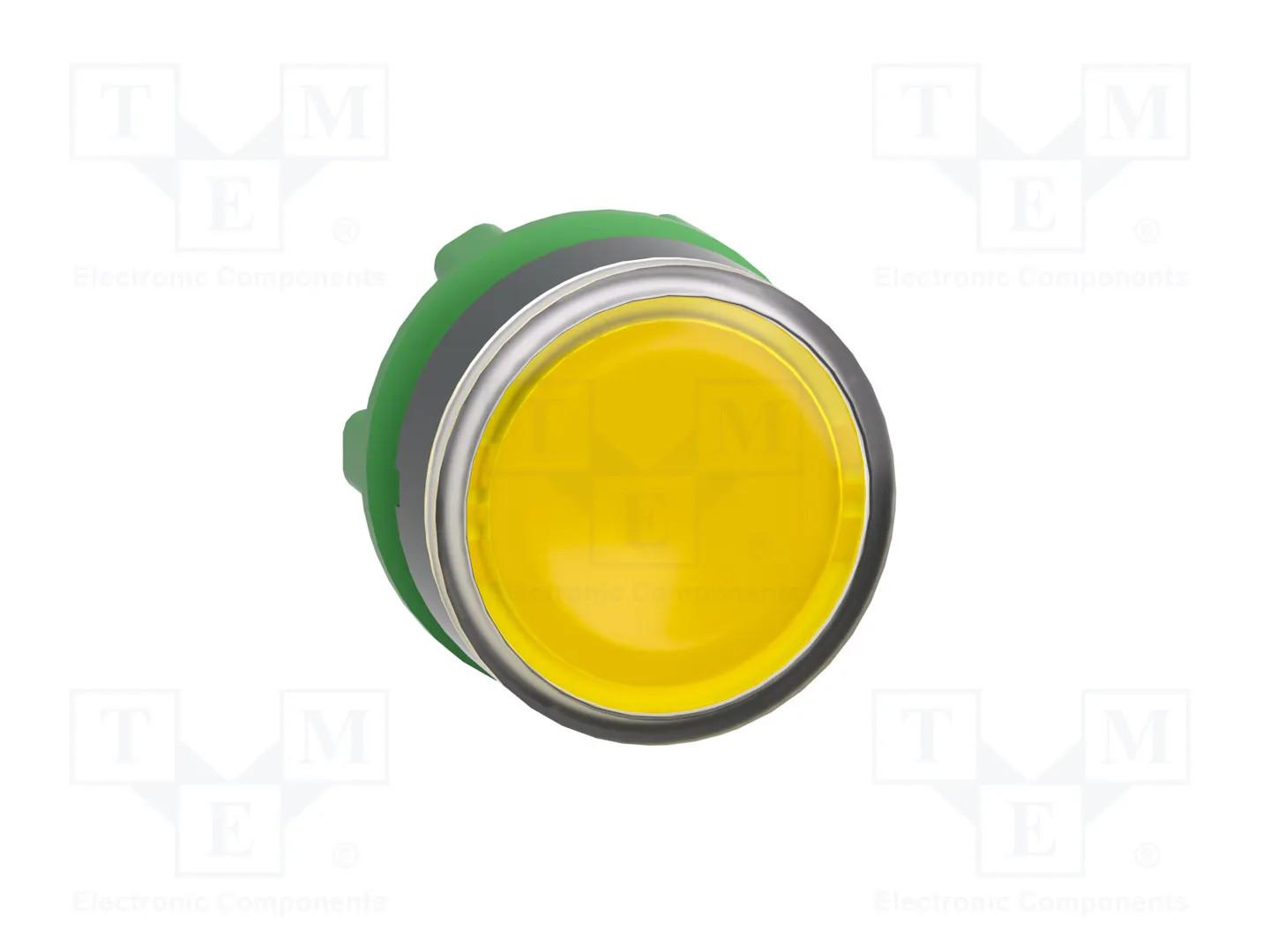 Head for illuminated push button, Harmony XB5, plastic, yellow flush, 22mm, universal LED, push-push, unmarked