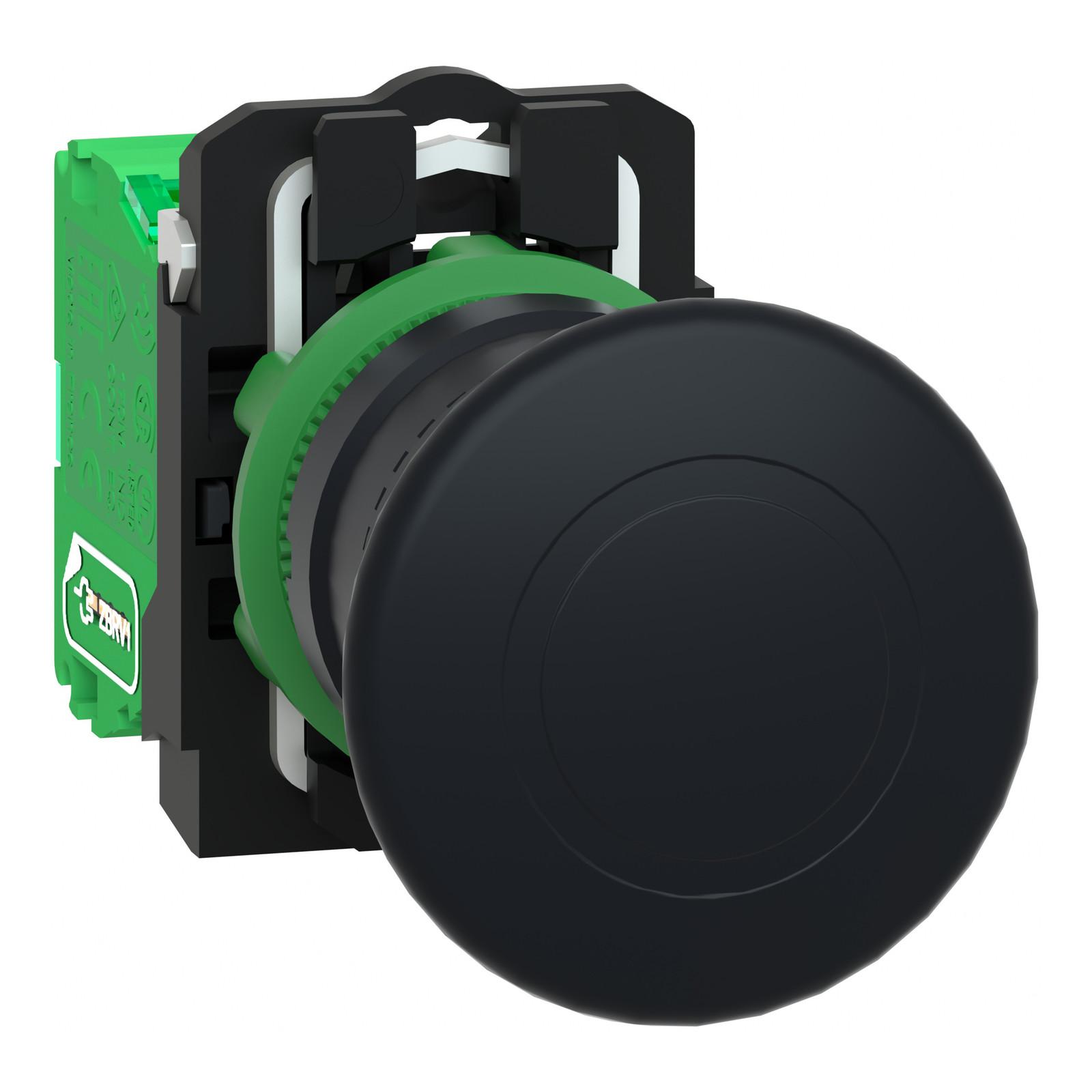 Wireless and batteryless transmitter,transmitter, Harmony XB5R, mushroom head 40mm, plastic, black, 22mm, spring return