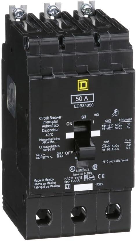 Mini circuit breaker, E-Frame, 50A, 3 pole, 480Y/277 VAC, 25 kA max, bolt on