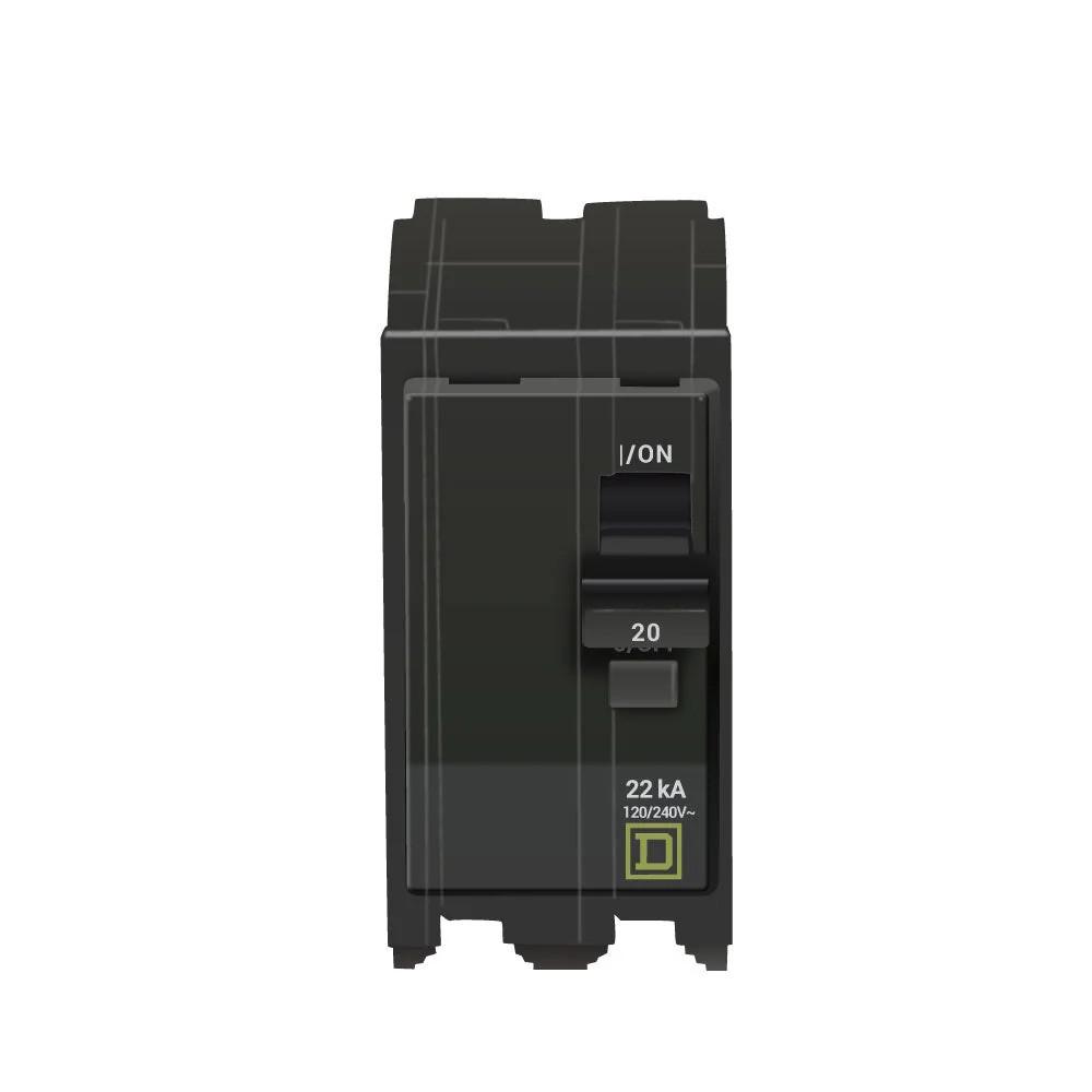 Mini circuit breaker, QO, 20A, 2 pole, 120/240VAC, 22kA, plug in mount