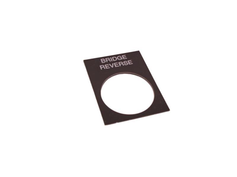 Marked legend, Harmony XAC, nameplate, 30 x 40mm, plastic, black, 22mm push button, white marked BRIDGE REVERSE