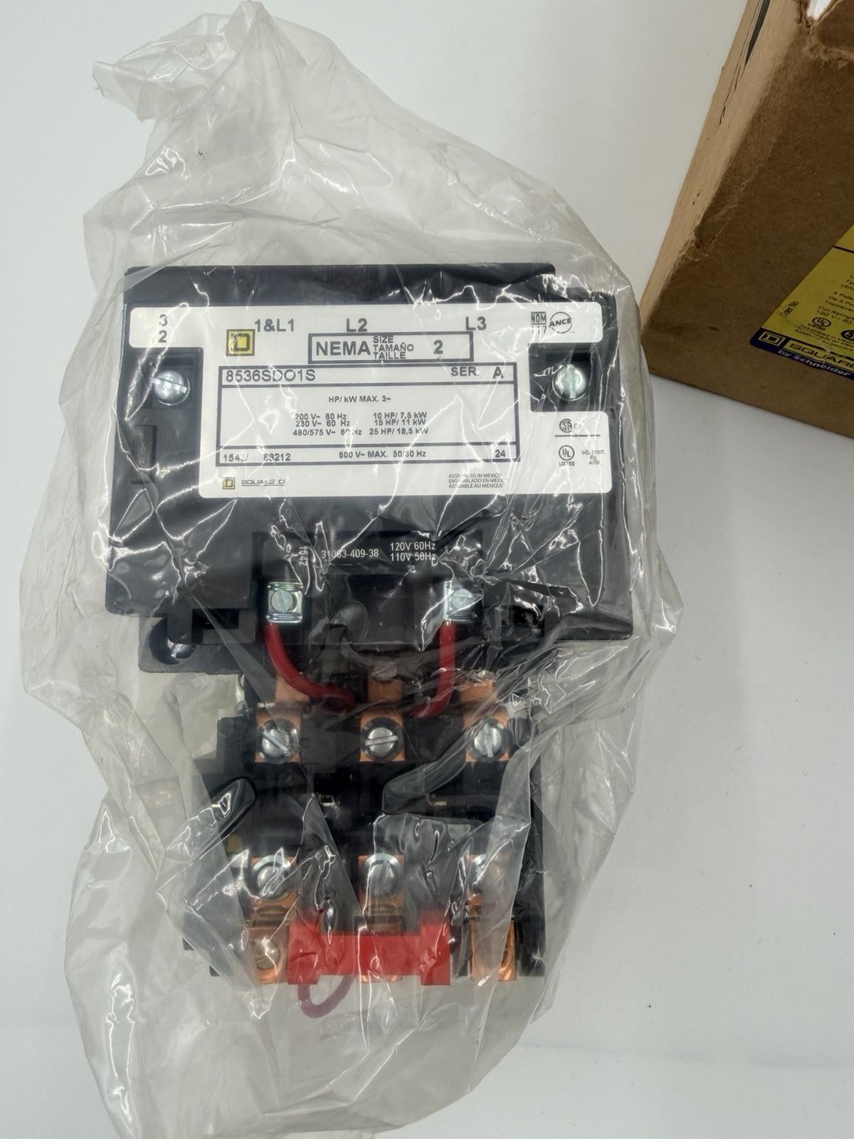 NEMA motor starter, Type S, nonreversing, Size 2, 45A, 25HP at 460VAC, 5kA SCCR, 3 phase, 3 pole, melting alloy, 120VAC coil, open