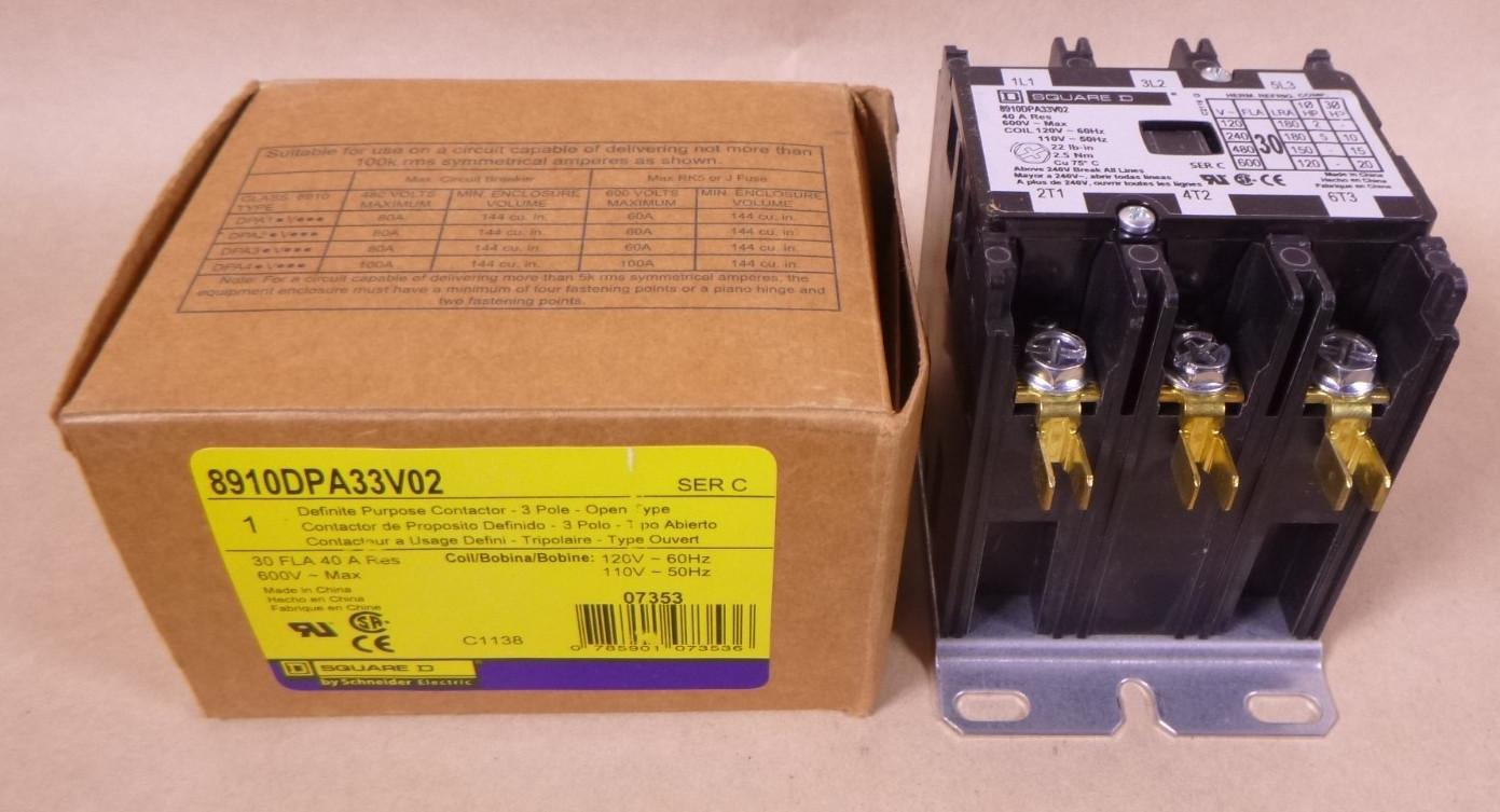 Contactor, Definite Purpose, 30A, 3 pole, 20HP at 575VAC, 3 phase, 110/120VAC 50/60Hz coil, open