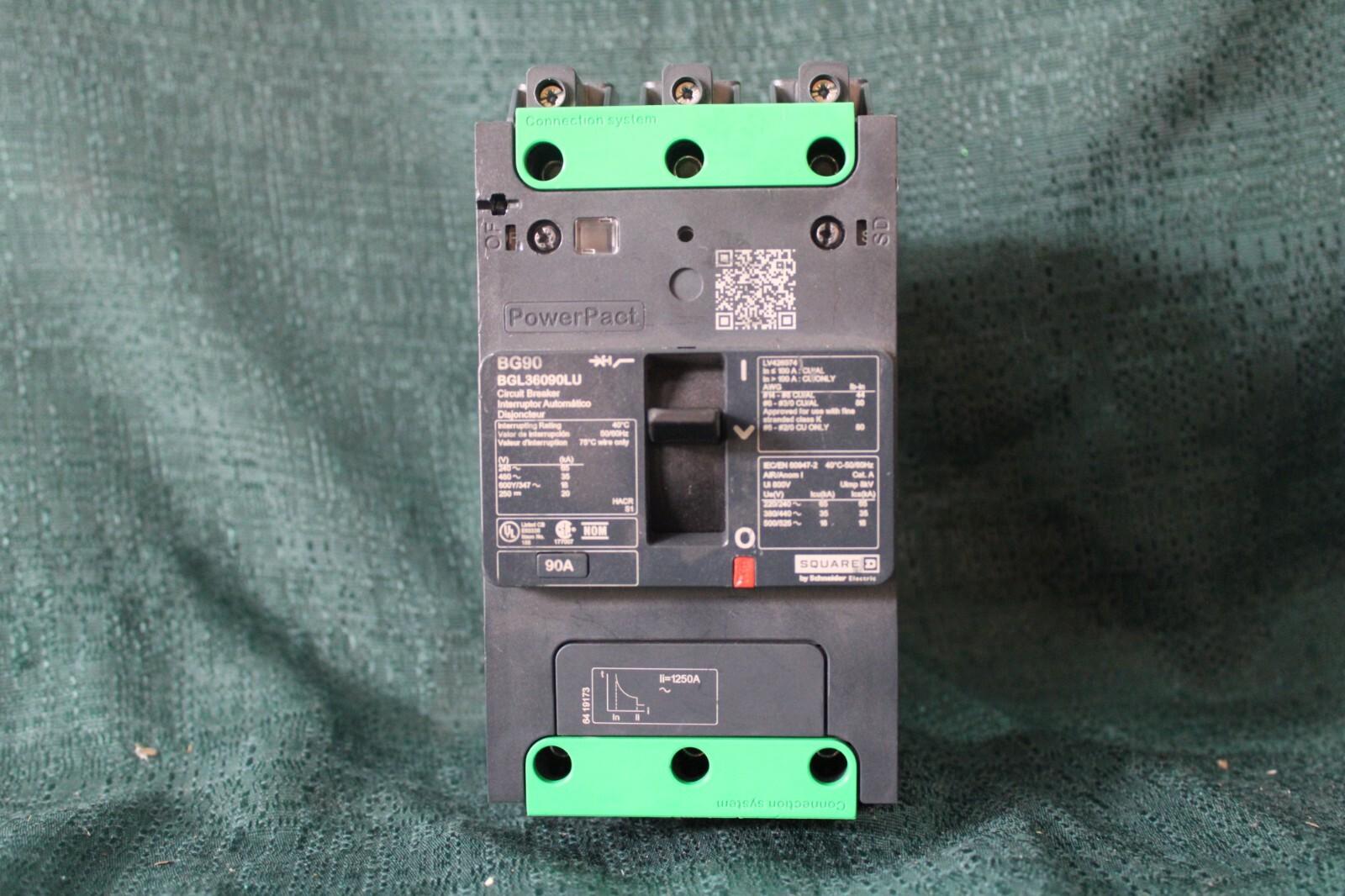 Circuit breaker, PowerPacT B, 90A, 3 pole, 600Y/347VAC, 18kA, lugs, thermal magnetic, 80%, control wire ON end