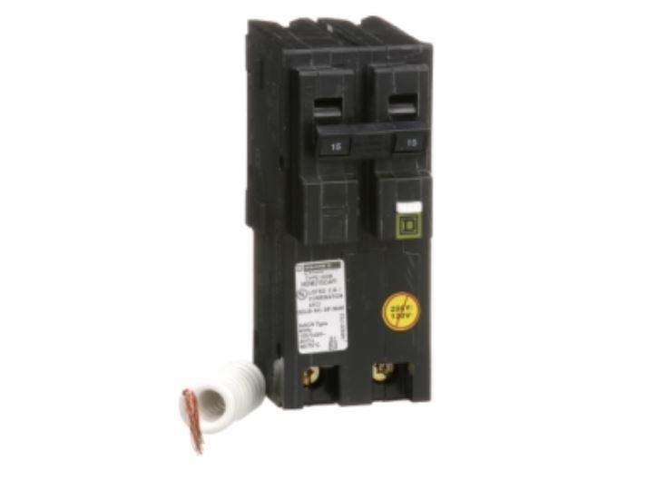 Mini circuit breaker, Homeline, 15A, 2 pole, 120/240VAC, 10kA AIR, ground fault class A, plug in, UL