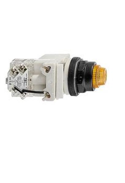 Push-to-test pilot light, Harmony 9001K, metal, polycarbonate, fresnel lens, amber, 30mm, LED yellow, 120V
