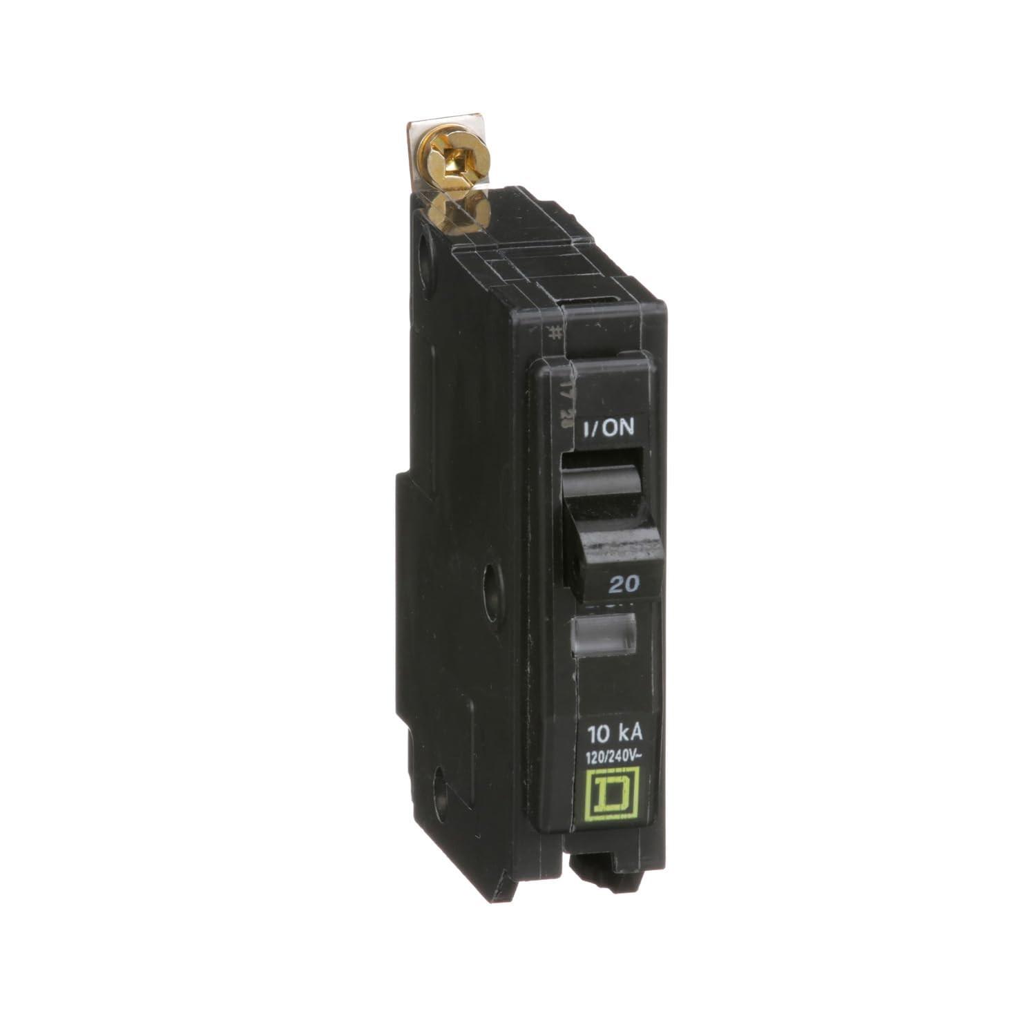 Mini circuit breaker, QO, 20A, 1 pole, 120/240VAC, 10kA, bolt on mount