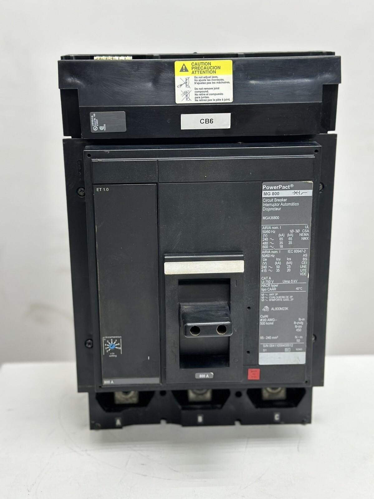 Circuit breaker, PowerPacT M, 800A, 3 pole, 600VAC, 18kA, I-Line, ET 1.0, 80%, ABC