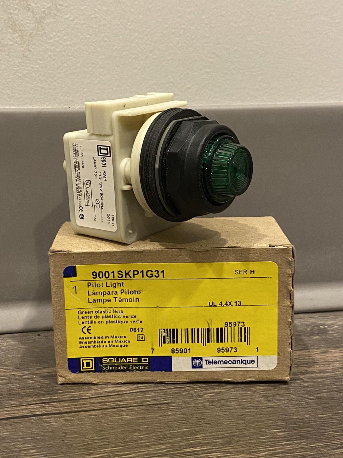Push-to-test pilot light, Harmony 9001SK, plastic, polycarbonate, fresnel, green, 30mm, 110-120V