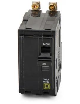 Mini circuit breaker, QO, 25A, 2 pole, 120/240VAC, 10kA, bolt on mount