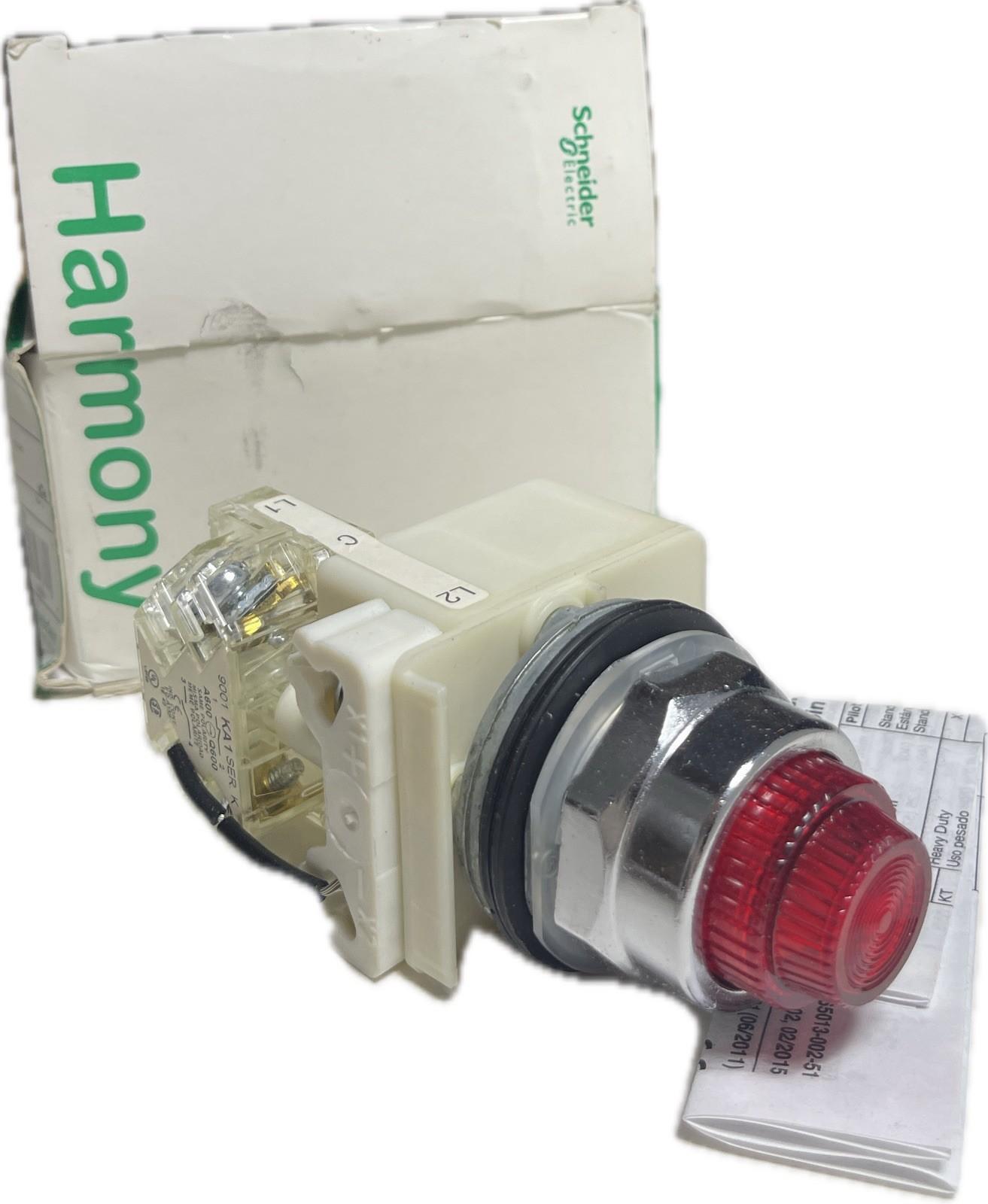 Pilot light, Harmony 9001K, metal, polycarbonate, domed, red, 30mm, 110-120V