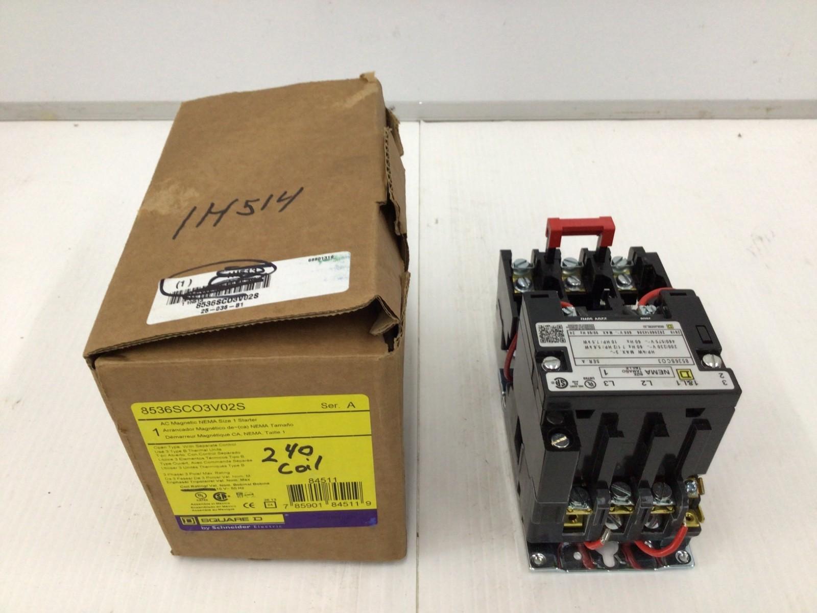 NEMA motor starter, Type S, nonreversing, Size 1, 27A, 10HP at 460VAC, 5kA SCCR, 3 phase, 3 pole, melting alloy, 240VAC coil, open