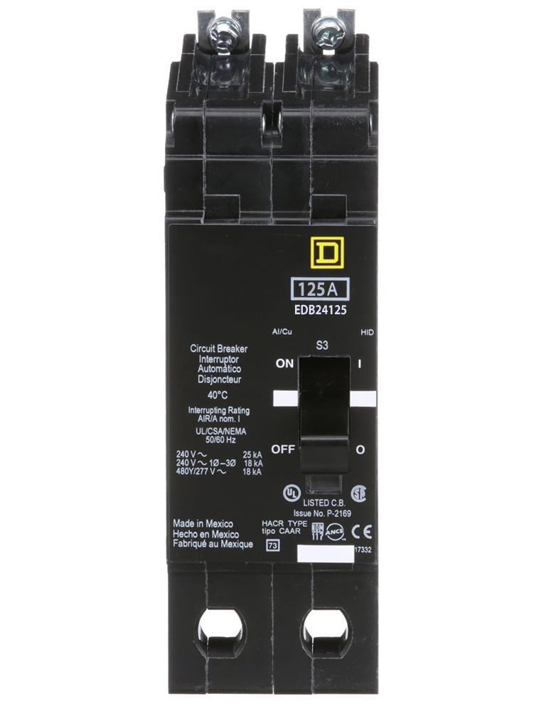 Mini circuit breaker, E-Frame, 125A, 2 pole, 480Y/277VAC, 25kA max, bolt on
